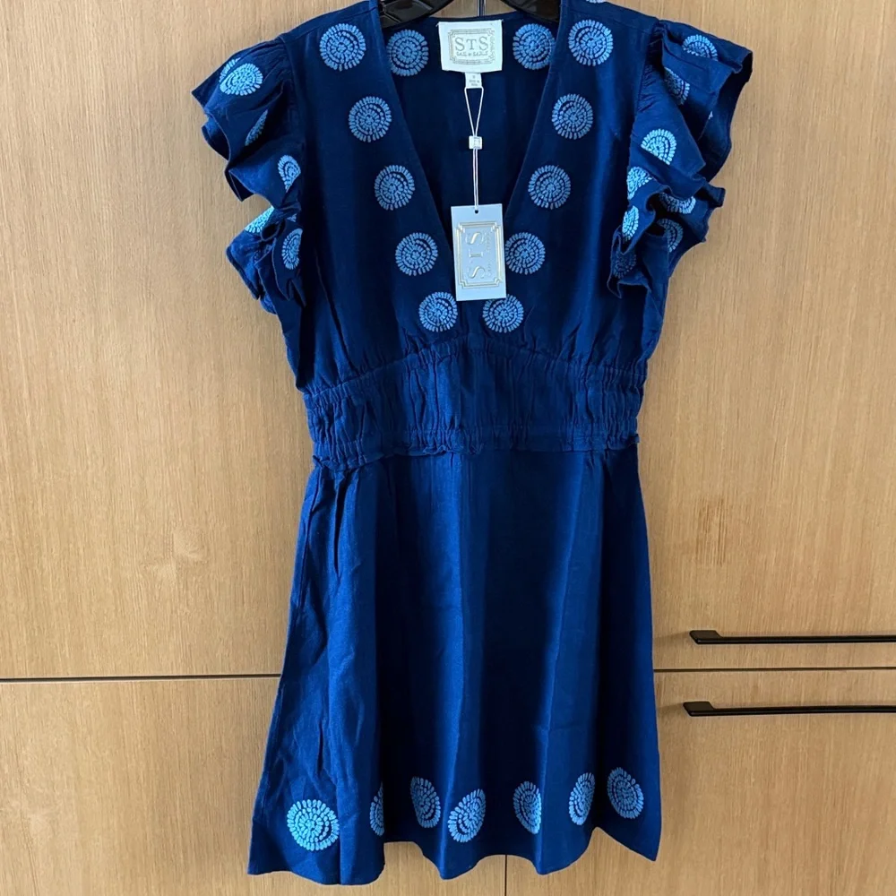 Sail to Sable V-Neck Flutter Sleeve Mini Dress in navy blue Color Size Small - Picture 2 of 7